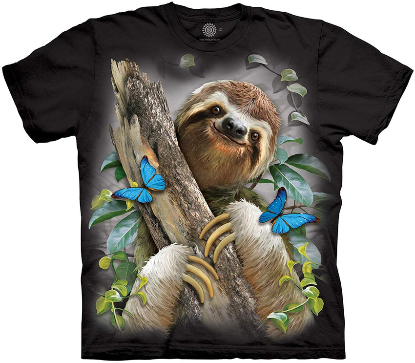 Sloth & Butterflies T Shirt Black