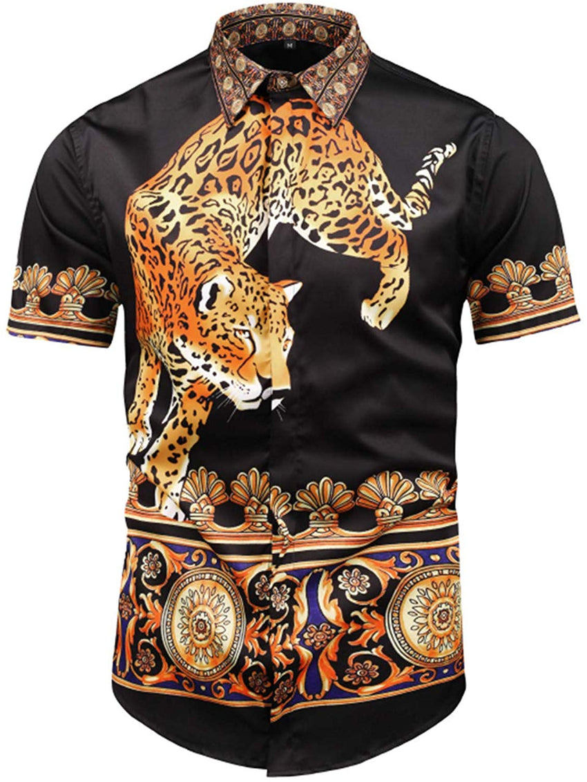 Men's Short Sleeve Luxury Print Button Dress Shirt Al003 82