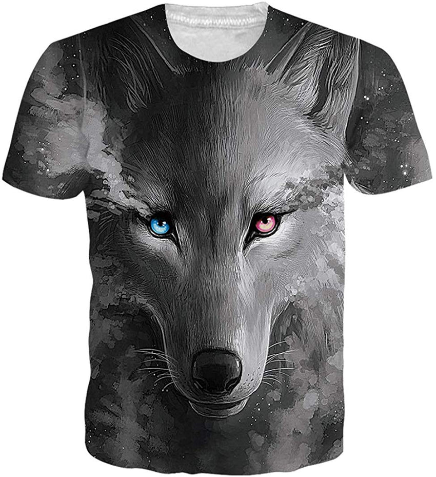 Mens T Shirts 3D Graphic Short Sleeve Tees Funny Printed Summer Tops Wolf grey