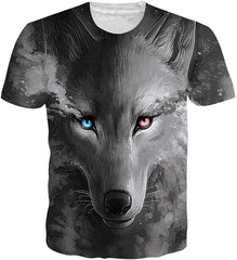 Mens T Shirts 3D Graphic Short Sleeve Tees Funny Printed Summer Tops Wolf grey