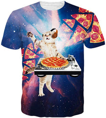 Unisex Casual 3D Print Animal Short Sleeve T Shirt Graphic Tees A pizza Cat