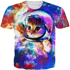 Unisex Short Sleeve 3D Digital Printed Personalized T Shirts Tees Helmet Cat