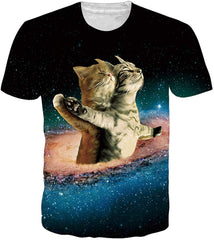 Mens T Shirts 3D Graphics Print Short Sleeve Funny Summer T Shirts Titanic Cat