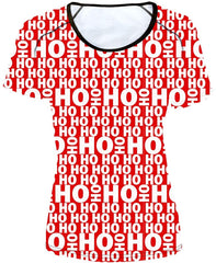 Women' Girl's T Shirt with Animl Cat Dog Print Xmas ho Ho Ho