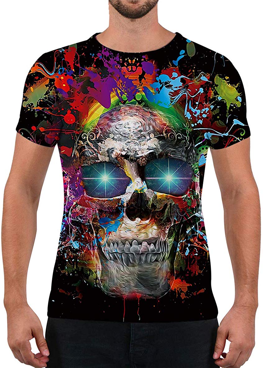 Unisex Fashion 3D Print T Shirts Funny Graphics Pattern Crewneck Short Sleeve Tees for Mens Womens Skull