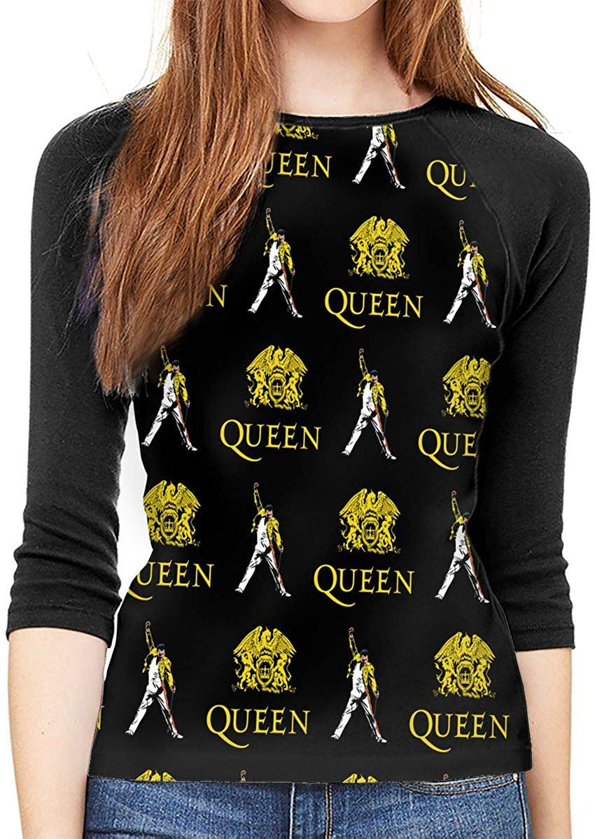 Queen Rock Band Freddie Mercury 3/4 Sleeve Womens 3D Print Baseball T Shirt Raglan Tee T Shirts Black24