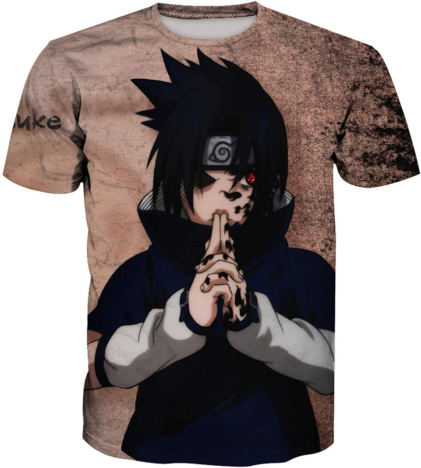 Mens O Neck 3D Digital Print Naruto Sasuke Cat Short Sleeve Summer T Shirts Nature