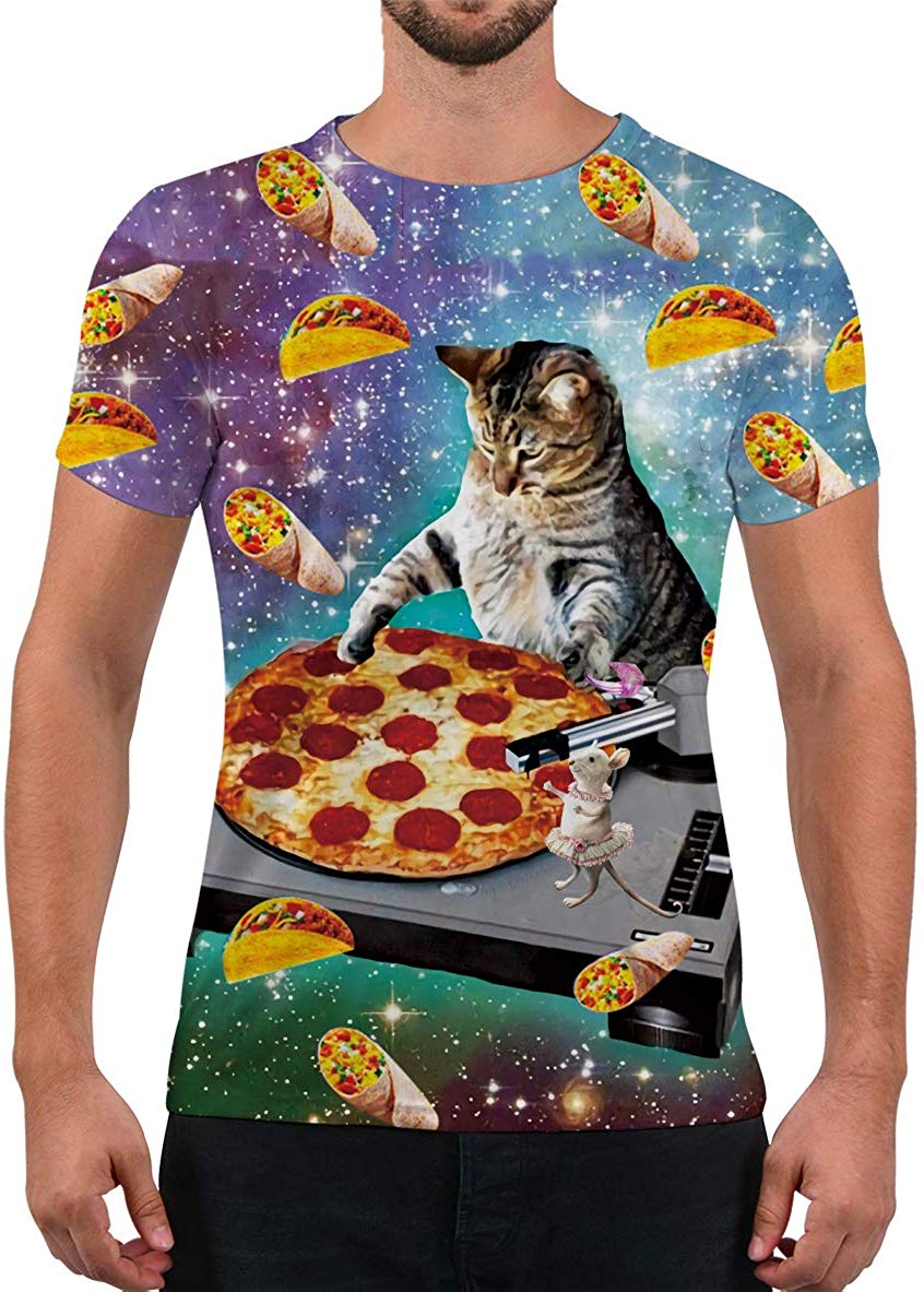 Unisex Fashion 3D Print T Shirts Funny Graphics Pattern Crewneck Short Sleeve Tees for Mens Womens Pizza Cat 2