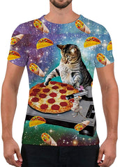 Unisex Fashion 3D Print T Shirts Funny Graphics Pattern Crewneck Short Sleeve Tees for Mens Womens Pizza Cat 2