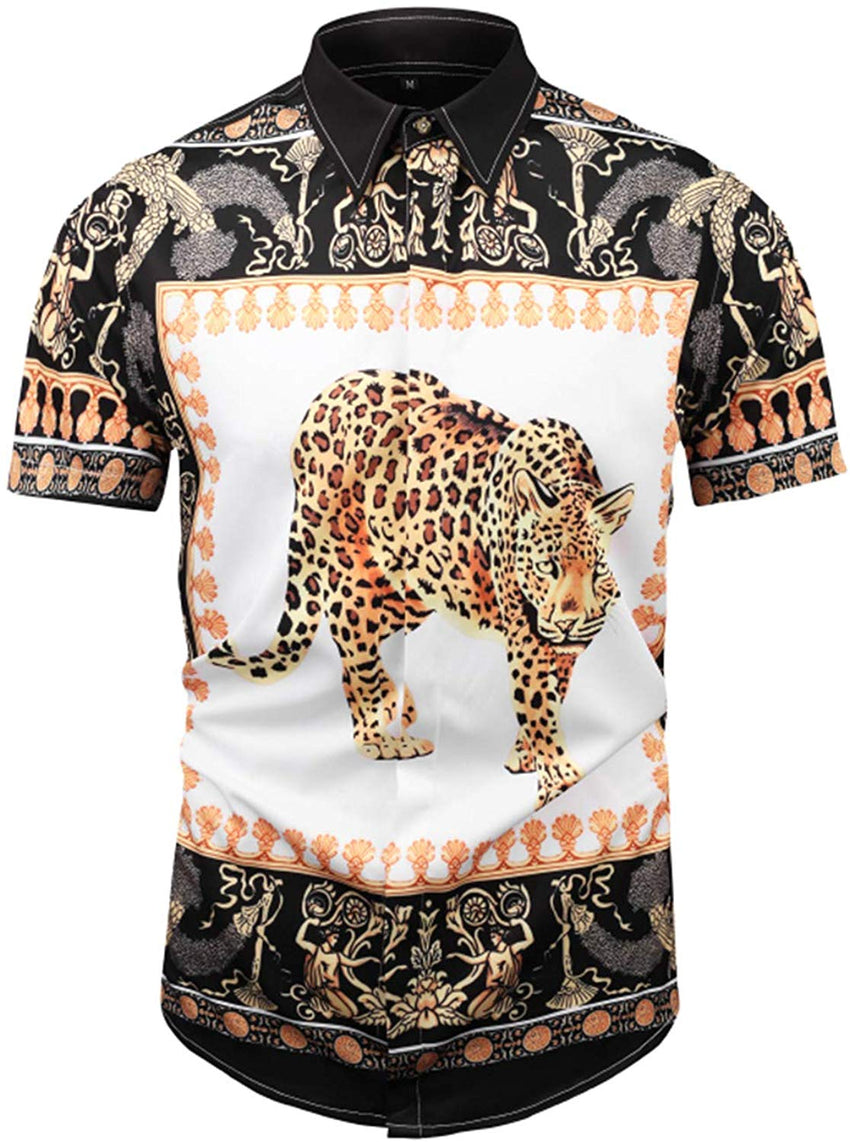 Men's Short Sleeve Luxury Print Button Dress Shirt Al003 84
