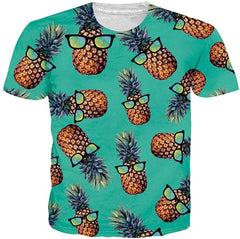 Unisex Short Sleeve 3D Digital Printed Personalized T Shirts Tees Pineapple Glasses