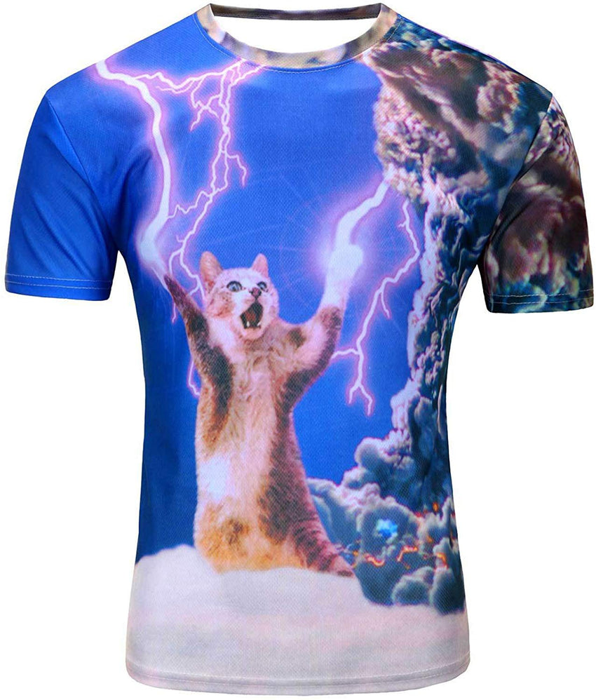 Men's Fashion 3D Print Hip Hop Style T Shirts Cool Creative Imagination Tee Lightening Cat