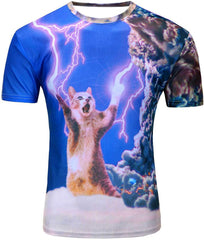 Men's Fashion 3D Print Hip Hop Style T Shirts Cool Creative Imagination Tee Lightening Cat