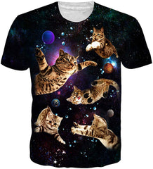 Unisex 3D Printed Summer Casual Short Sleeve T Shirts Top Tees S XXL Space Cat