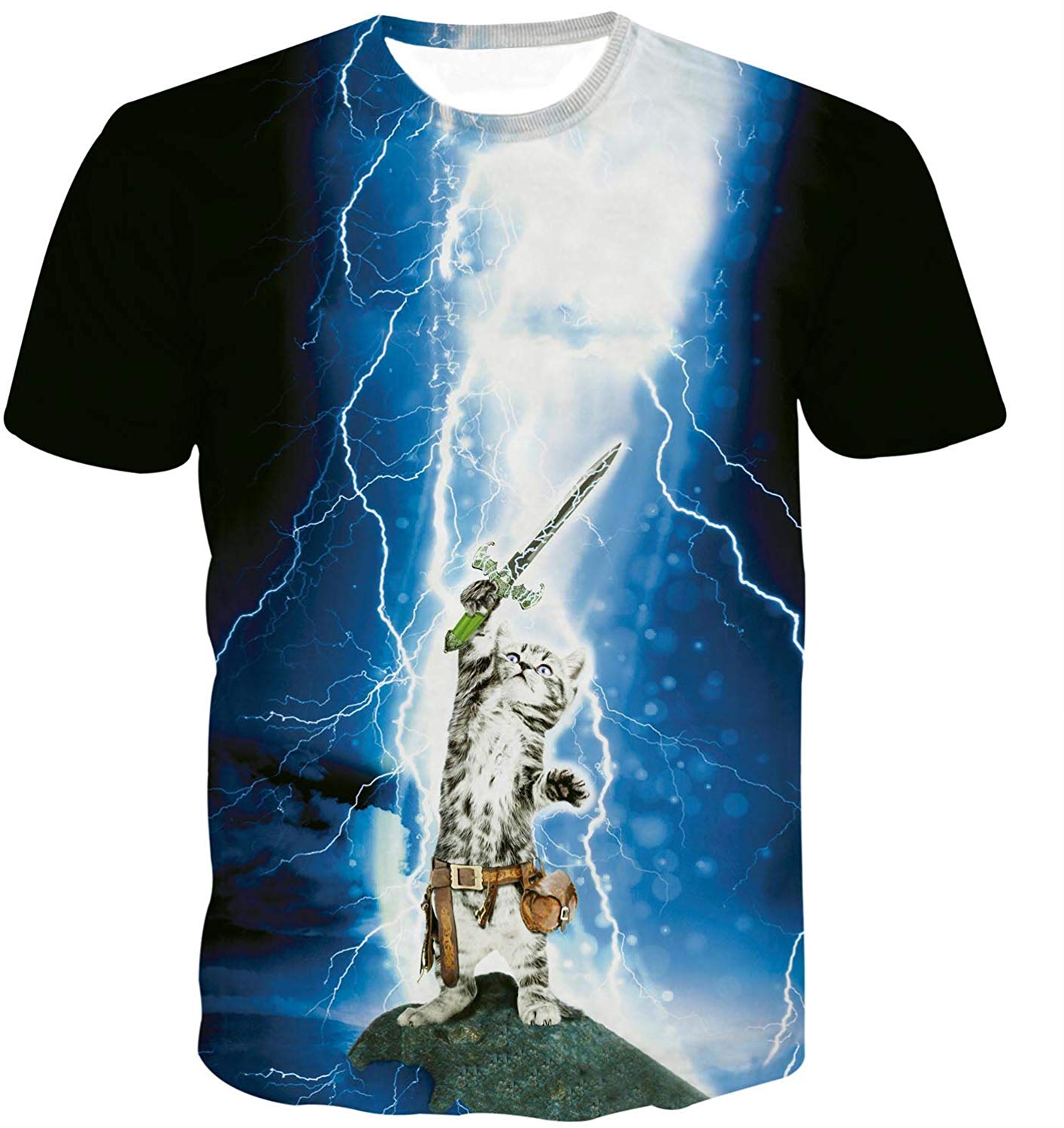 Unisex 3D Novelty Tshirts Men Graphic Funny Tees Printed Crewneck Short Sleeve Summer Top T Shirts Light Cat
