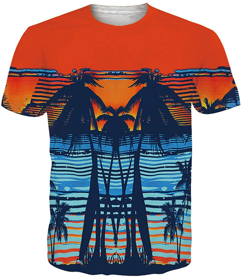 Mens T Shirts 3D Graphics Print Short Sleeve Funny Summer T Shirts Coconut Tree Orange