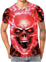 Mens T Shirt Skull 3D Printing Tops Tees Shirt Short Sleeve Red
