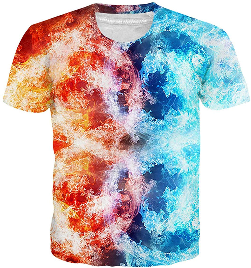 Mens T Shirts 3D Graphic Short Sleeve Tees Funny Printed Summer Tops Fire Bump