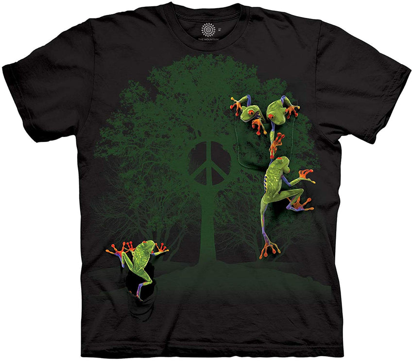 Peace Tree Frog T Shirt Men&rsquo;s Short Sleeve Flat Black