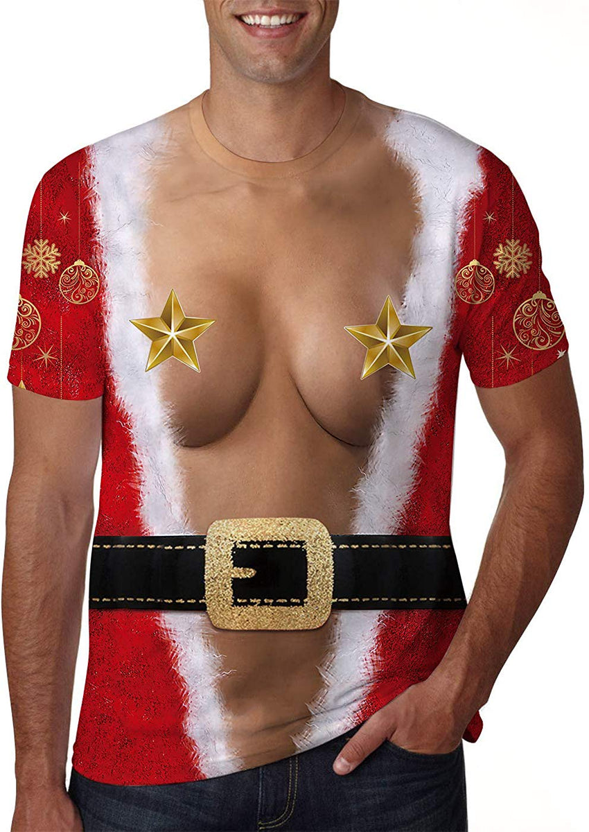 Unisex 3D Creative Print Short Sleeve T Shirt Casual Graphic Tees Christmas F