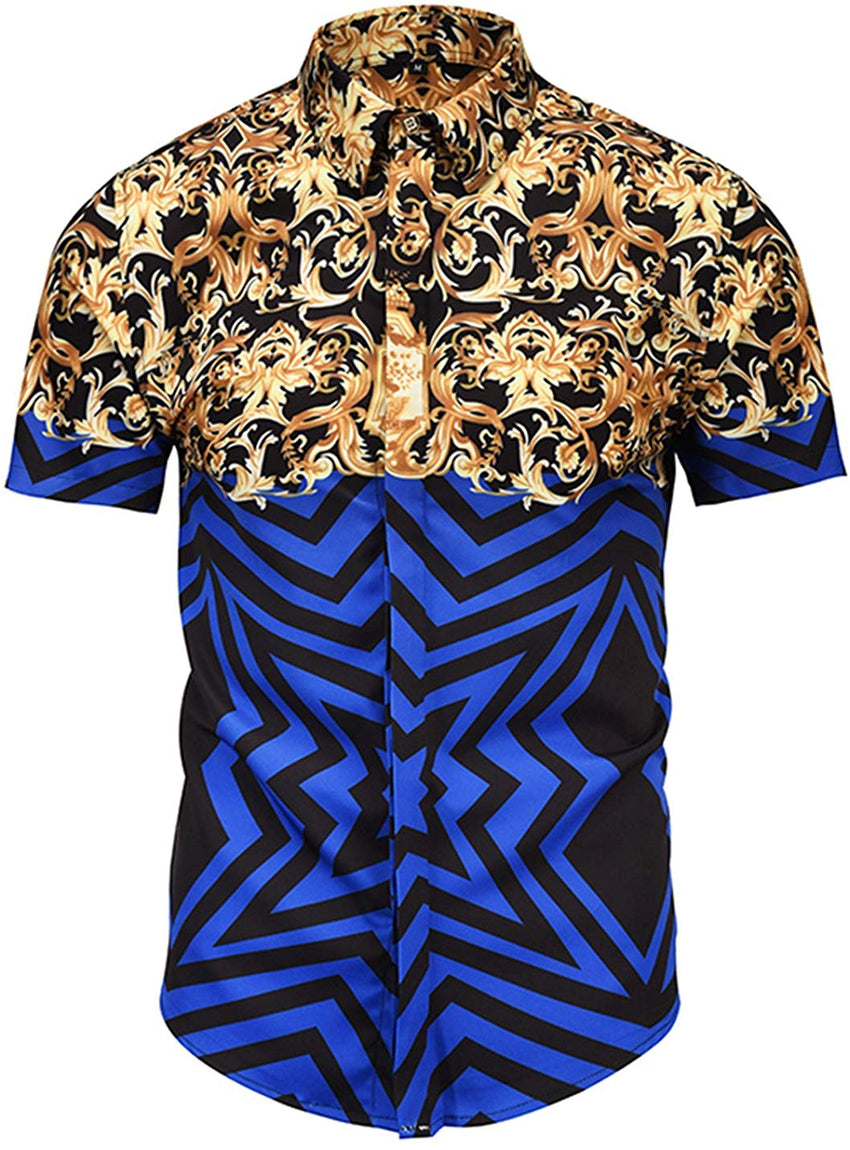 Men's Short Sleeve Luxury Print Button Dress Shirt Al003 50