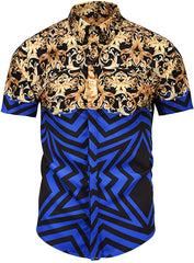 Men's Short Sleeve Luxury Print Button Dress Shirt Al003 50
