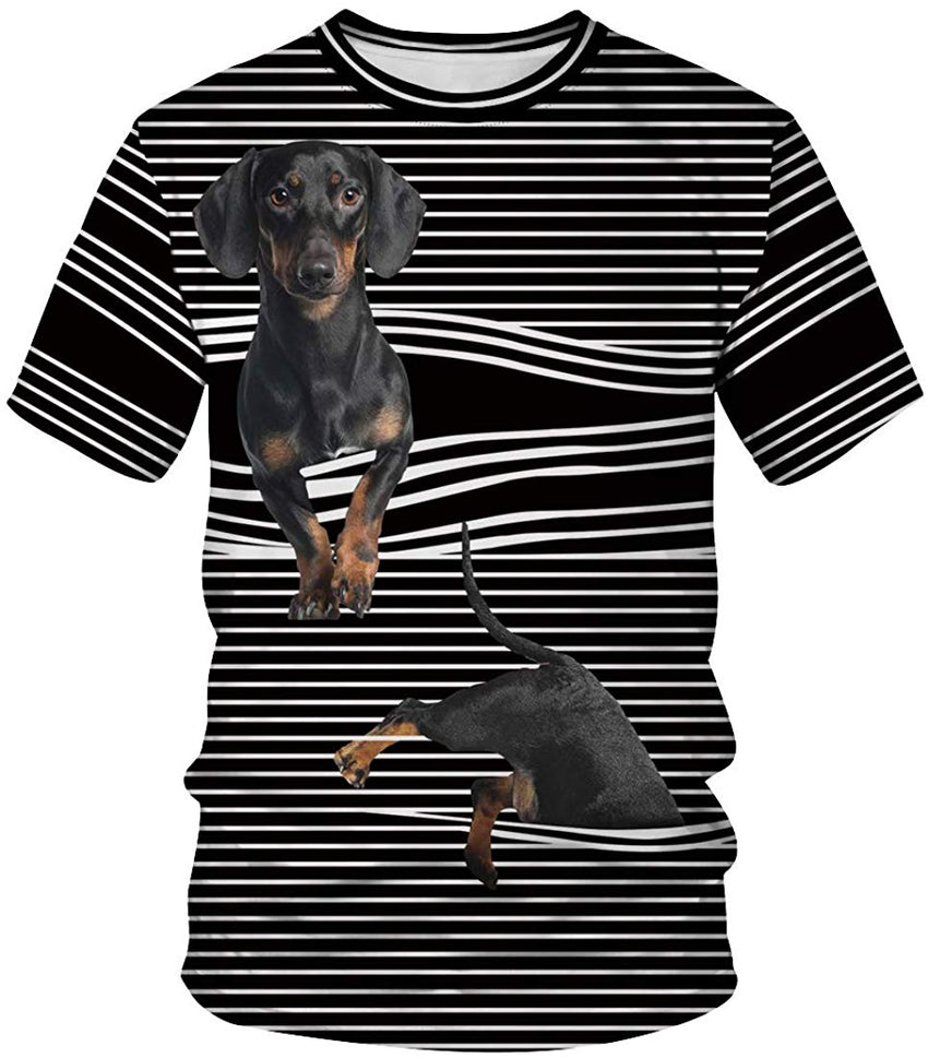 Unisex 3D Print Short Sleeve T Shirt Tees Tops For Men Women S 3Xl Dogs Stripes