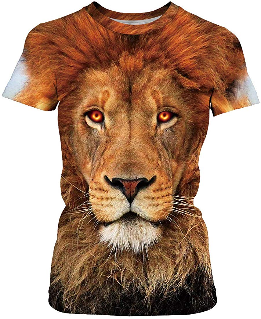Velynce Unisex Thin Shirts Stylish 3D Digital Printed Lion Skull Casual Personality T Shirts Couple Clothing Lion #47