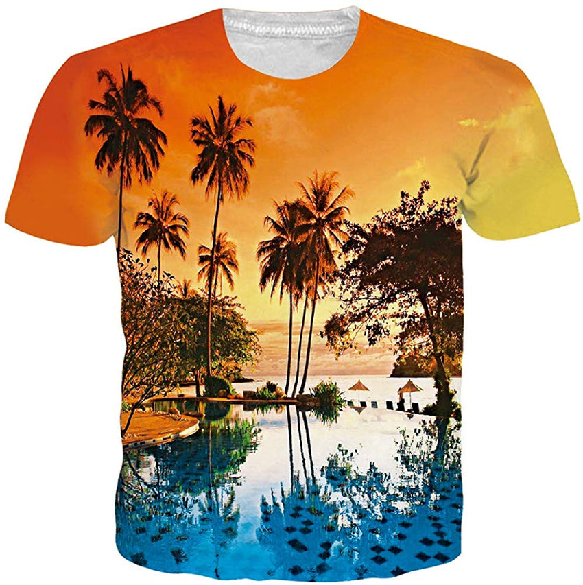 Unisex Short Sleeve 3D Digital Printed Personalized T Shirts Tees Beach Landscape