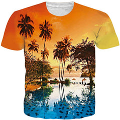 Unisex Short Sleeve 3D Digital Printed Personalized T Shirts Tees Beach Landscape