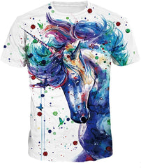 Unisex Casual 3D Wolf Head Pattern Printed Short Sleeve T Shirts Top Tees Unicorn