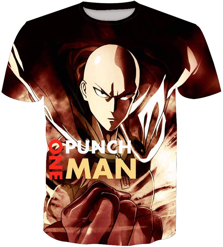 Mens O Neck 3D Digital One Punch Man Print Short Sleeve Summer T Shirts Nature