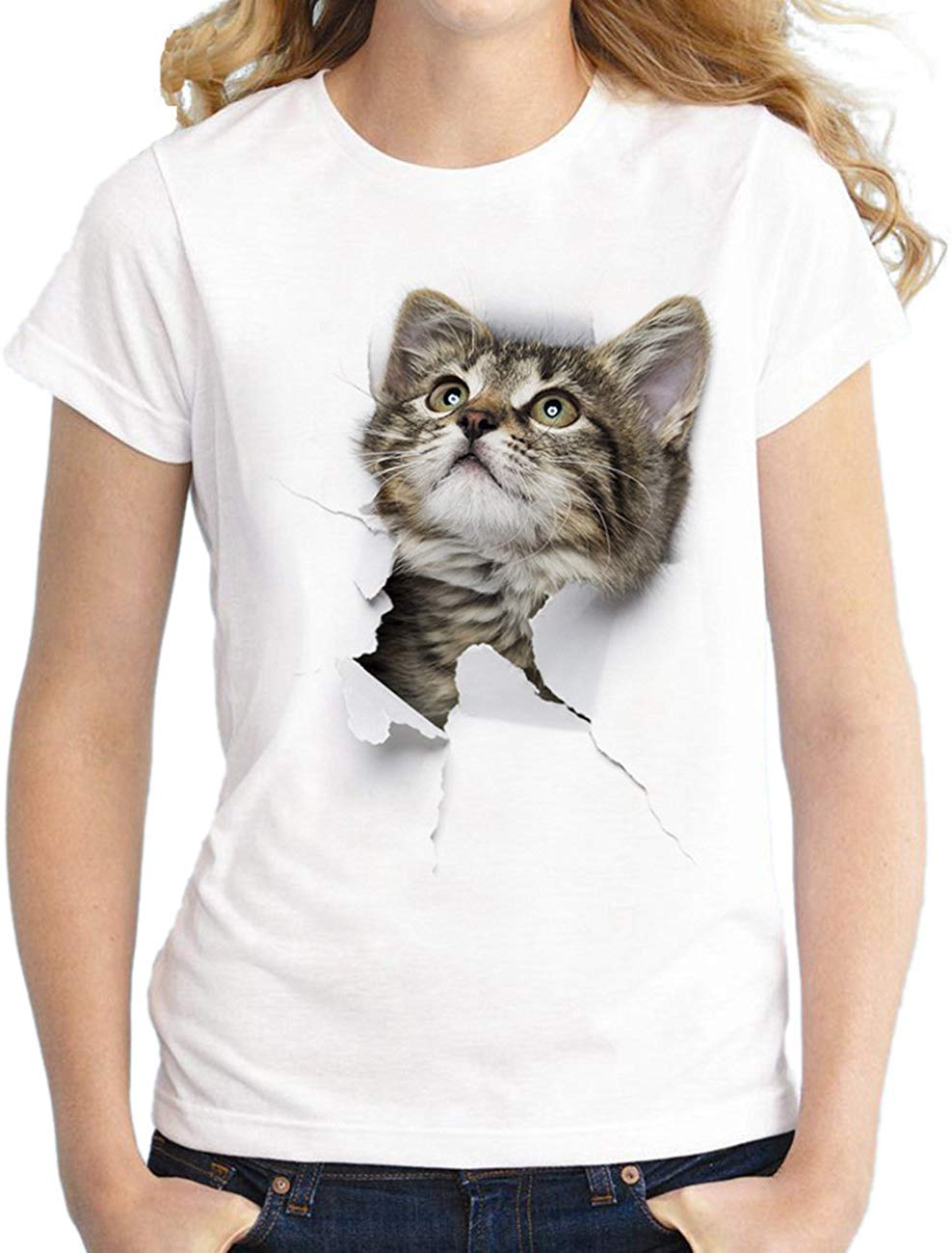 Women's and Men's Summer Cat Printed T Shirts 3D Cat Cute Valentine Tee Shirts Graphic Family T Shirts Tops Women and Men White 4