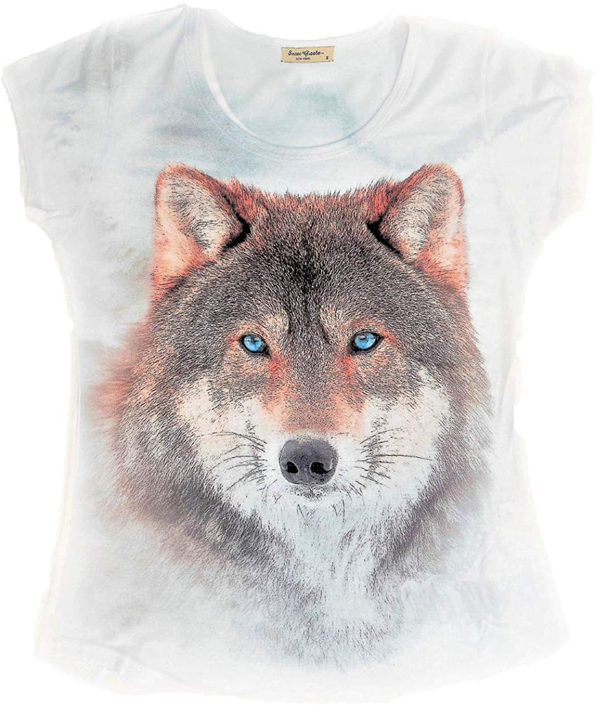 Wolf Inspired Colorful Womens Crew Neck Round Bottom 3D T Shirt Nature