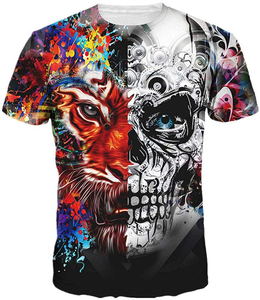 Unisex 3D Wolf T Shirts Couples Summer Short Sleeve T Shirts Casual Tees Skull Tiger
