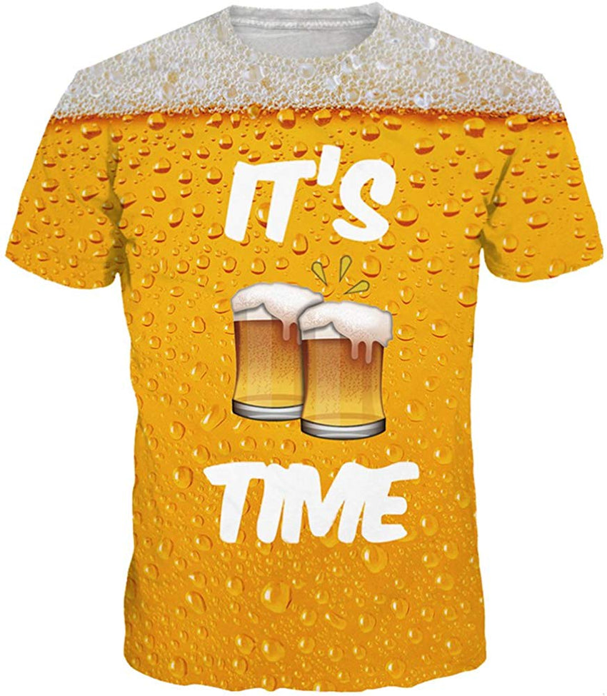 Unisex Men 3D Printed Casual Summer Short Sleeve T Shirts Tees Beer