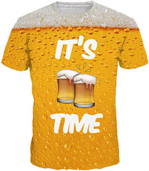 Unisex Men 3D Printed Casual Summer Short Sleeve T Shirts Tees Beer