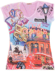 New Orleans Mardi Gras Shirt Vibrant & Colorful Print with Bling Pink