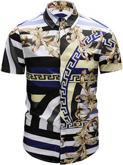 Men's Short Sleeve Luxury Print Button Dress Shirt Y1782 42