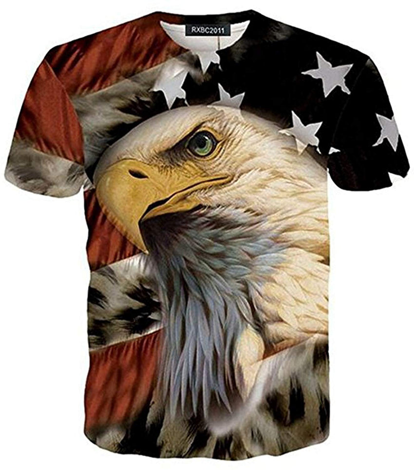 Men's American Flag Eagle and Cat Printed T Shirt XS 5XL¡ꡧUS Size XXS ¡ê3XL American Flag Eagle