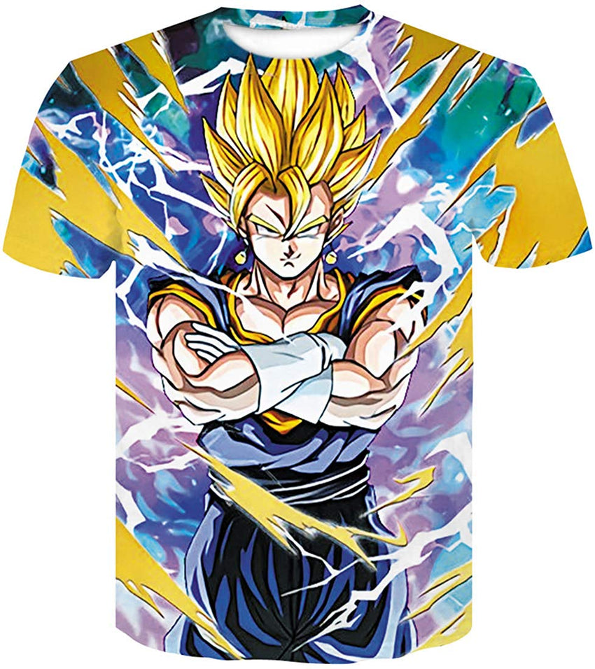 Men's Novelty T Shirts 3D Printing Tee Tops with Dragon Ball Colorful Flash