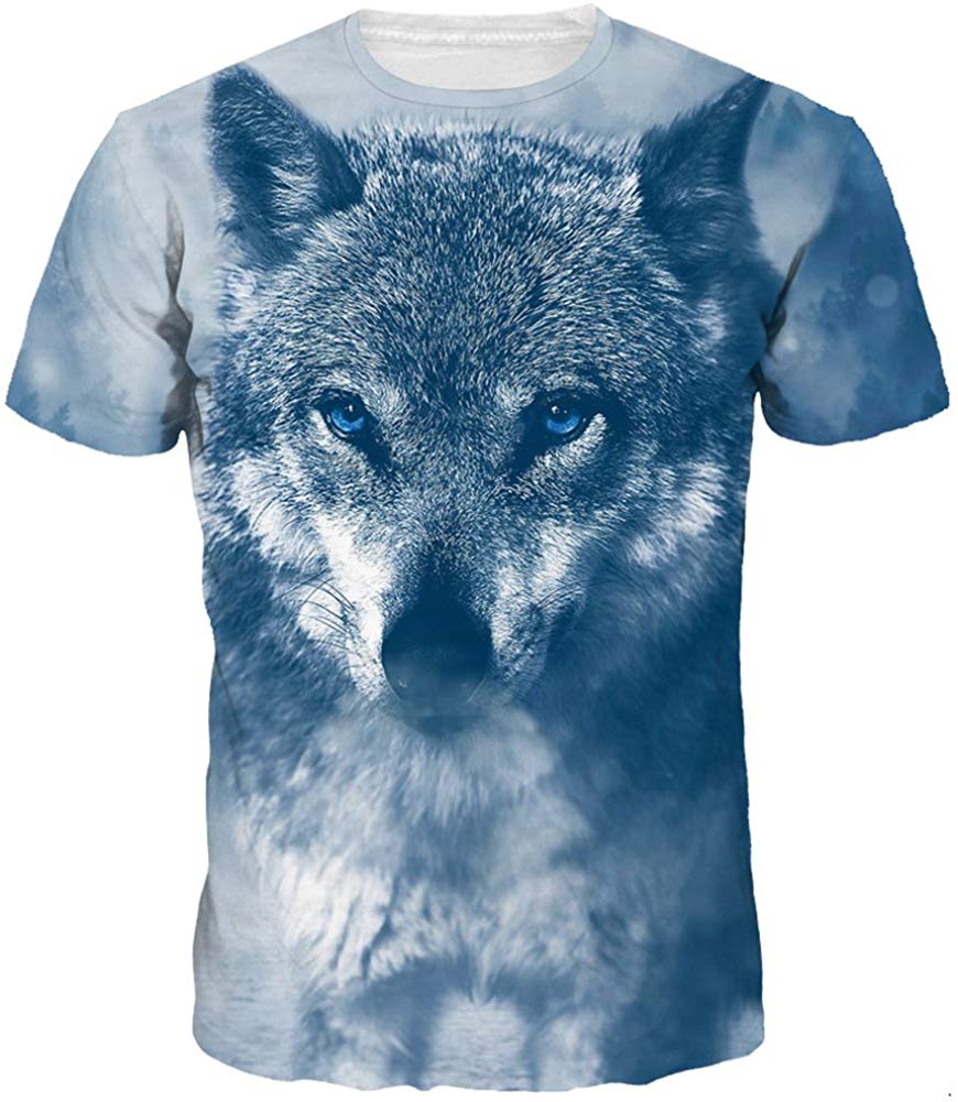 Unisex Men 3D Printed Casual Summer Short Sleeve T Shirts Tees Blue Wolf