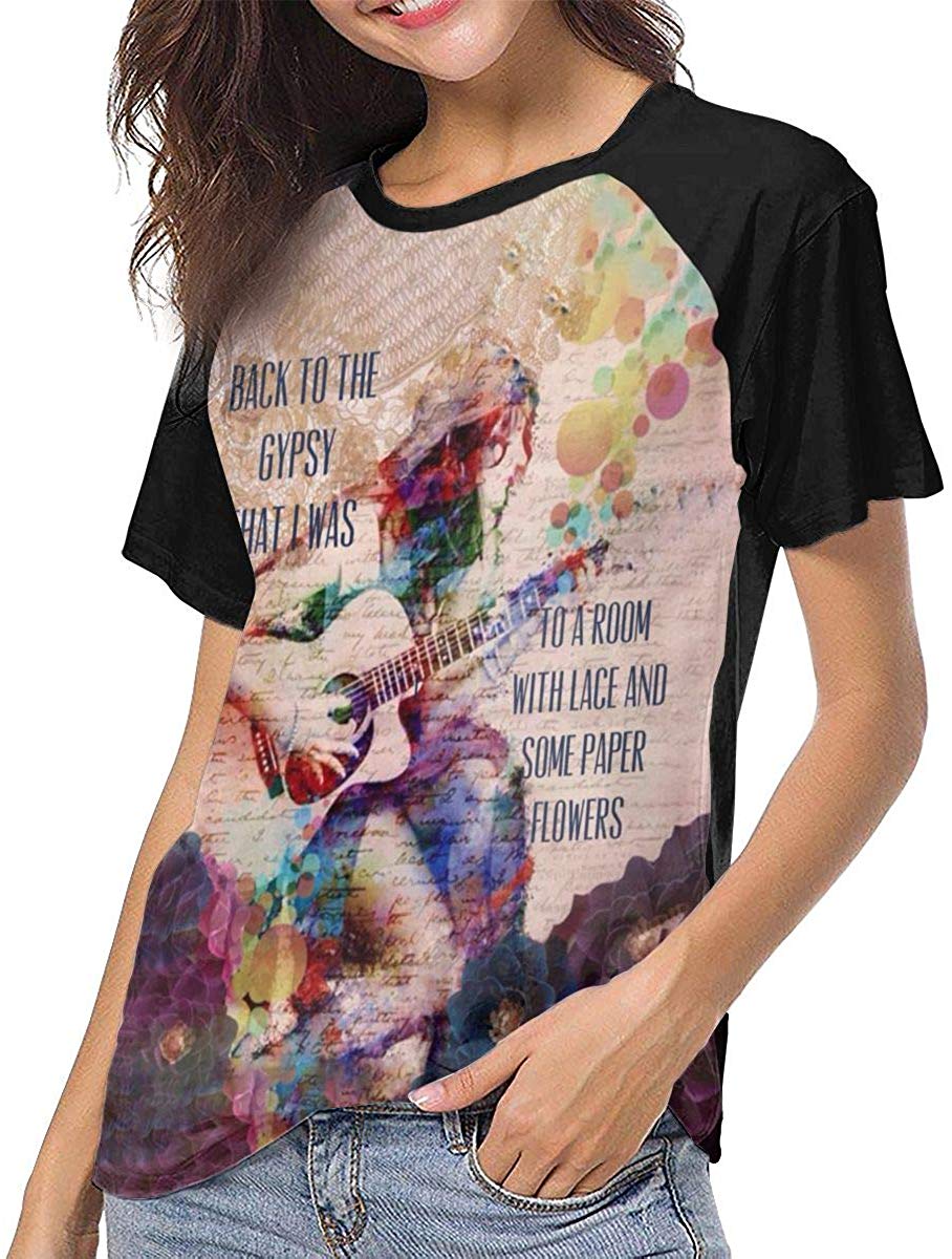 Back to The Gypsy That I was Womens 3D Print Baseball T Shirt Stevie Nicks Retro Raglan T Shirt Black Stevie Nicks 1