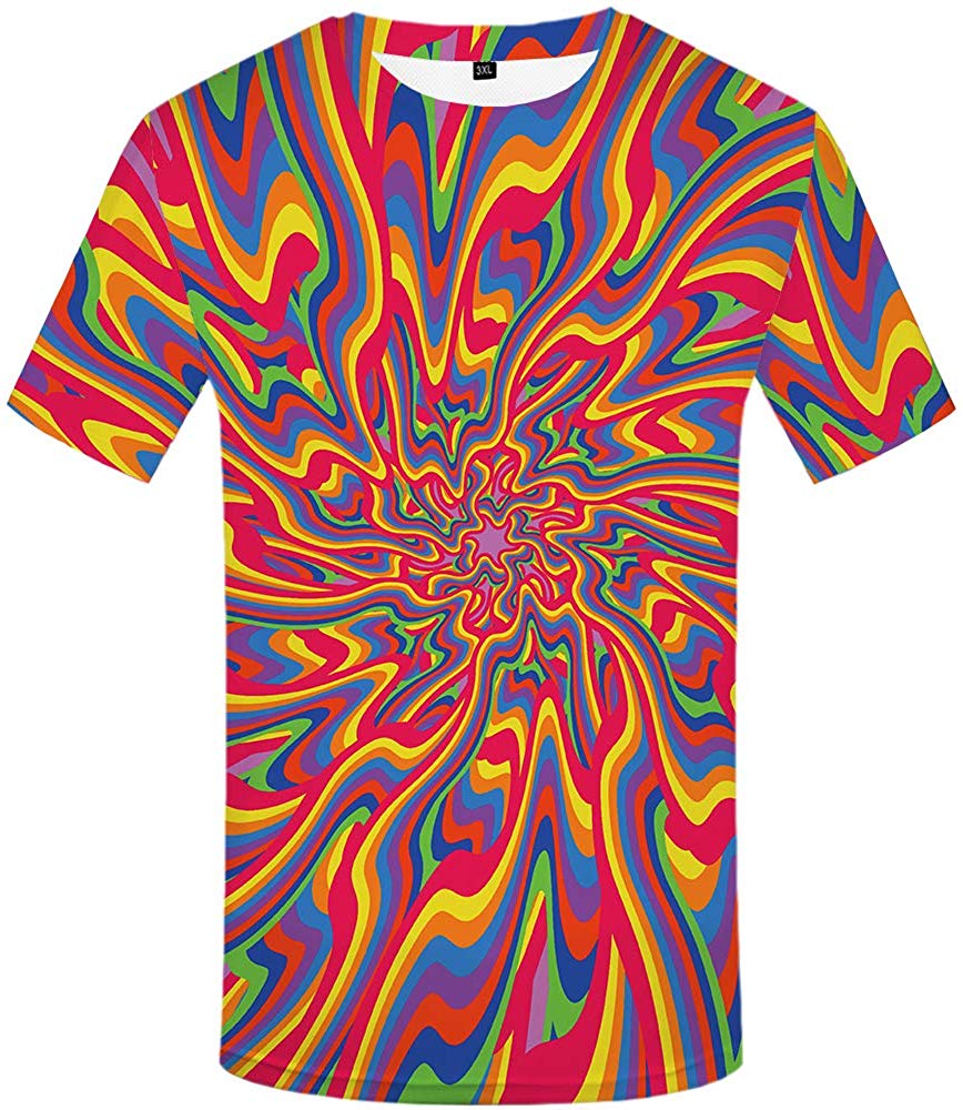 Unisex 3D Printed Creative Graphic Short Sleeved Soft T Shirt for Men Tee Psychedelic Shirt