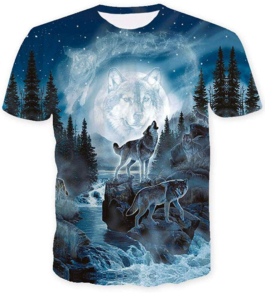 Men Casual Shirts Sexy Women Printing 3D T Shirt Moon Wolf