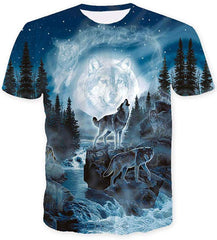 Men Casual Shirts Sexy Women Printing 3D T Shirt Moon Wolf