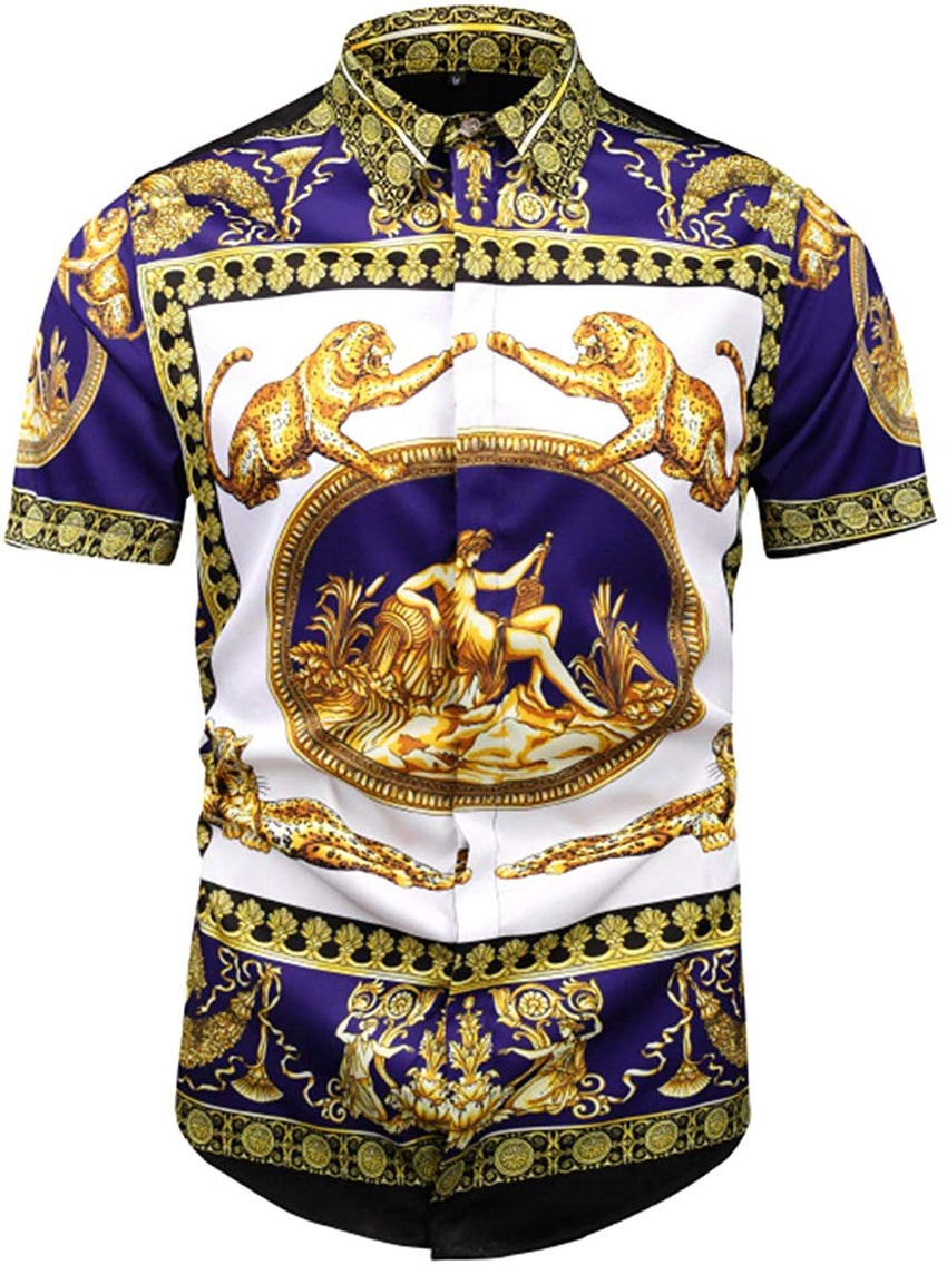 Men's Short Sleeve Luxury Print Button Dress Shirt Al003 83