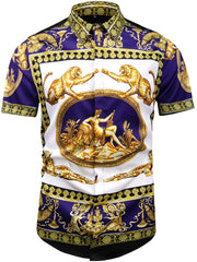 Men's Short Sleeve Luxury Print Button Dress Shirt Al003 83