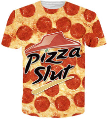 Summer Fashion Women Men Printed Short Sleeve Tee Tops T Shirts Pizza Slut