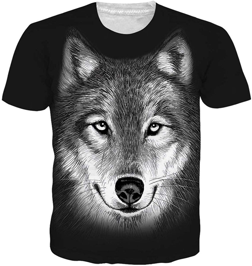 Unisex Cool Novelty 3D Graphic Print T Shirts Summer Short Sleeve Crewneck Tees Casual Tops Black Wolf